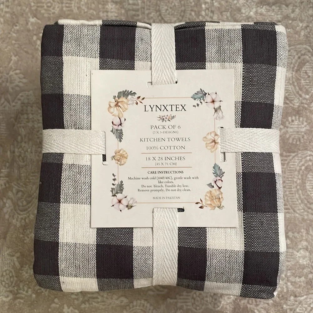 Brand New 6-Pack 100% Cotton Kitchen Towels Dish Cloths Checkered Striped Solid
